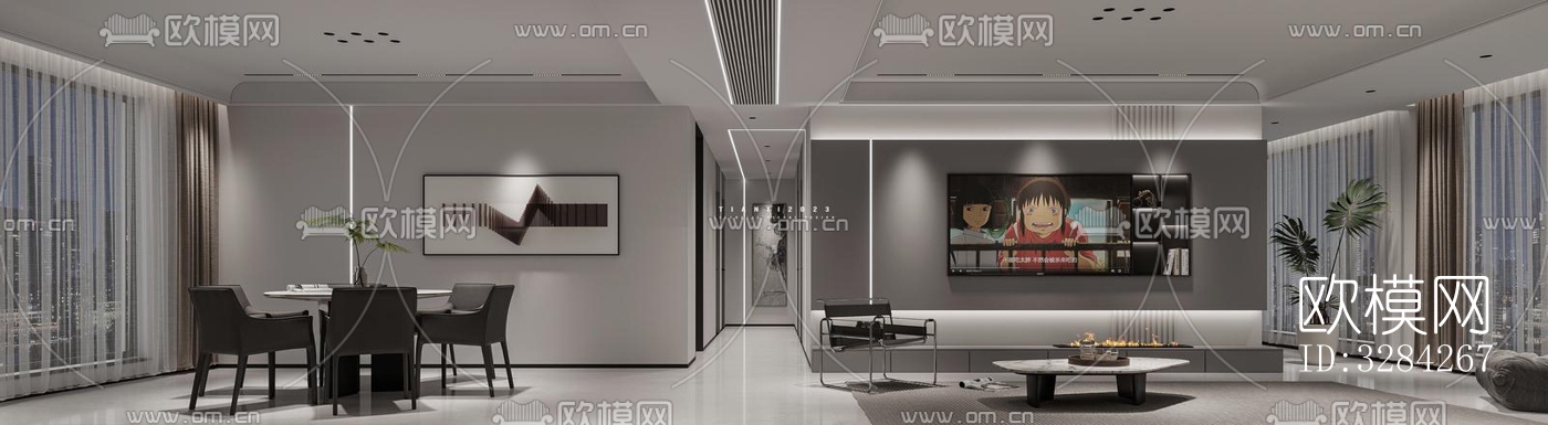 现代客餐厅效果图下载（渲染图2）