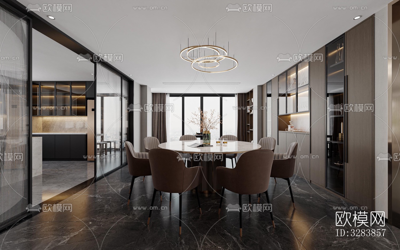 现代客餐厅效果图下载（渲染图5）