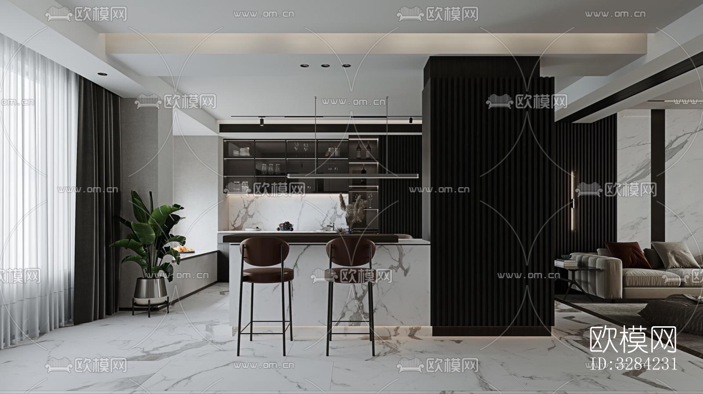 现代客餐厅效果图下载（渲染图3）