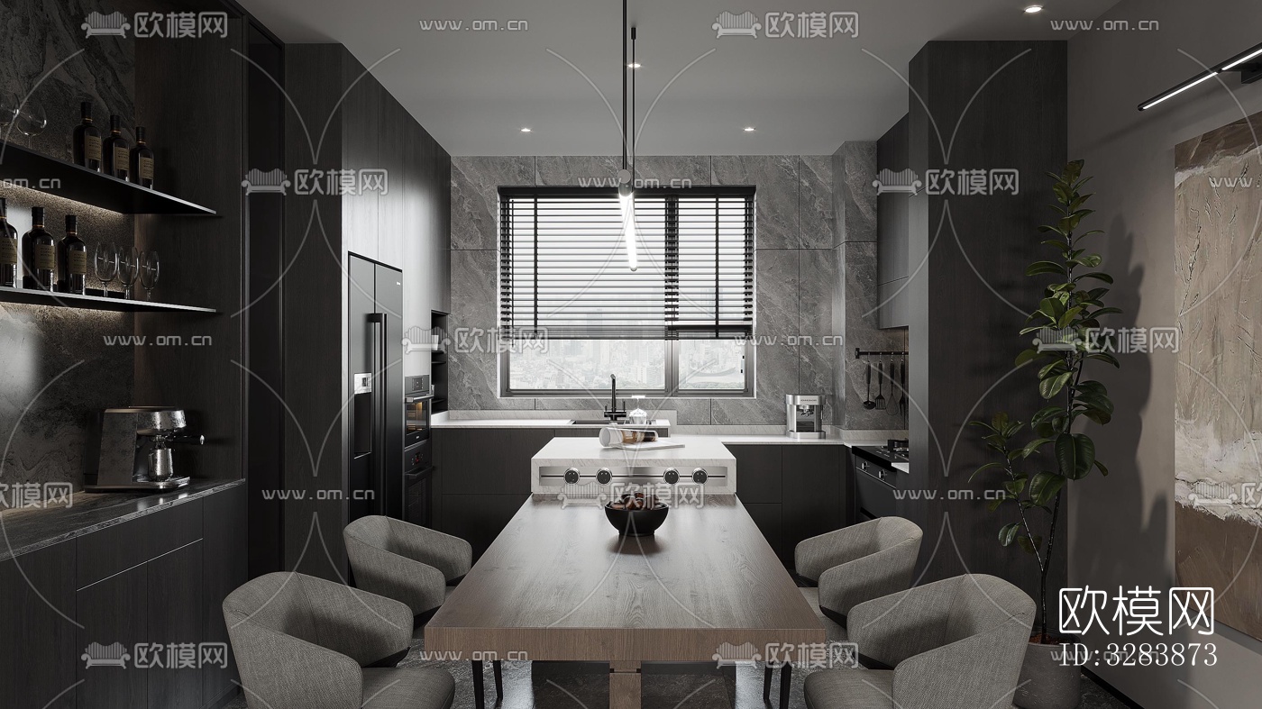 现代客餐厅效果图下载（渲染图6）