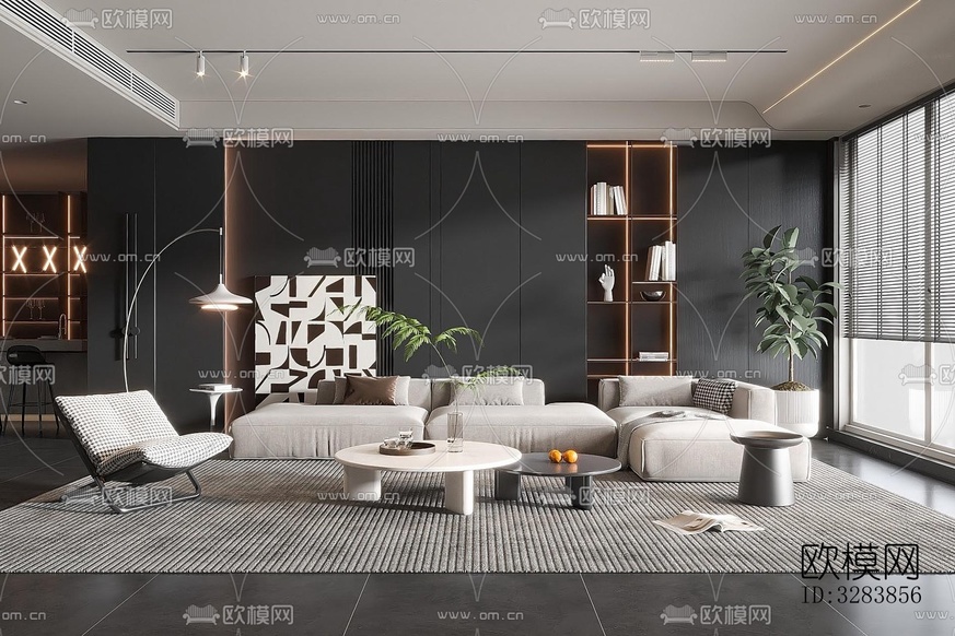 现代客餐厅效果图下载(渲染图1)