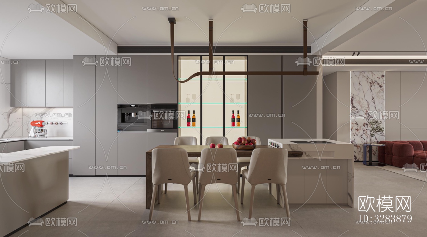 现代客餐厅效果图下载（渲染图4）