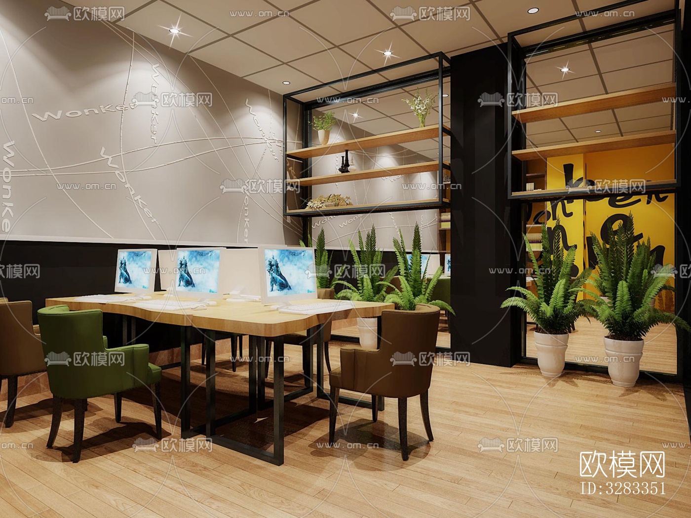 工业风网咖效果图下载（渲染图4）