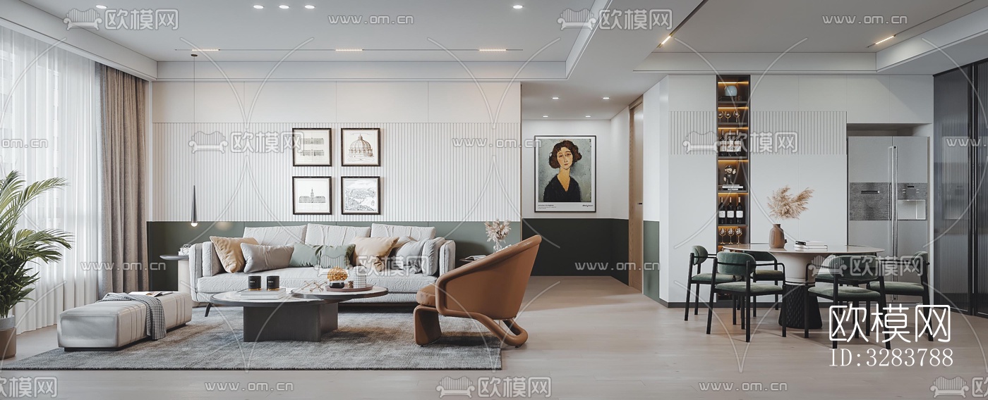 现代客餐厅效果图下载（渲染图3）