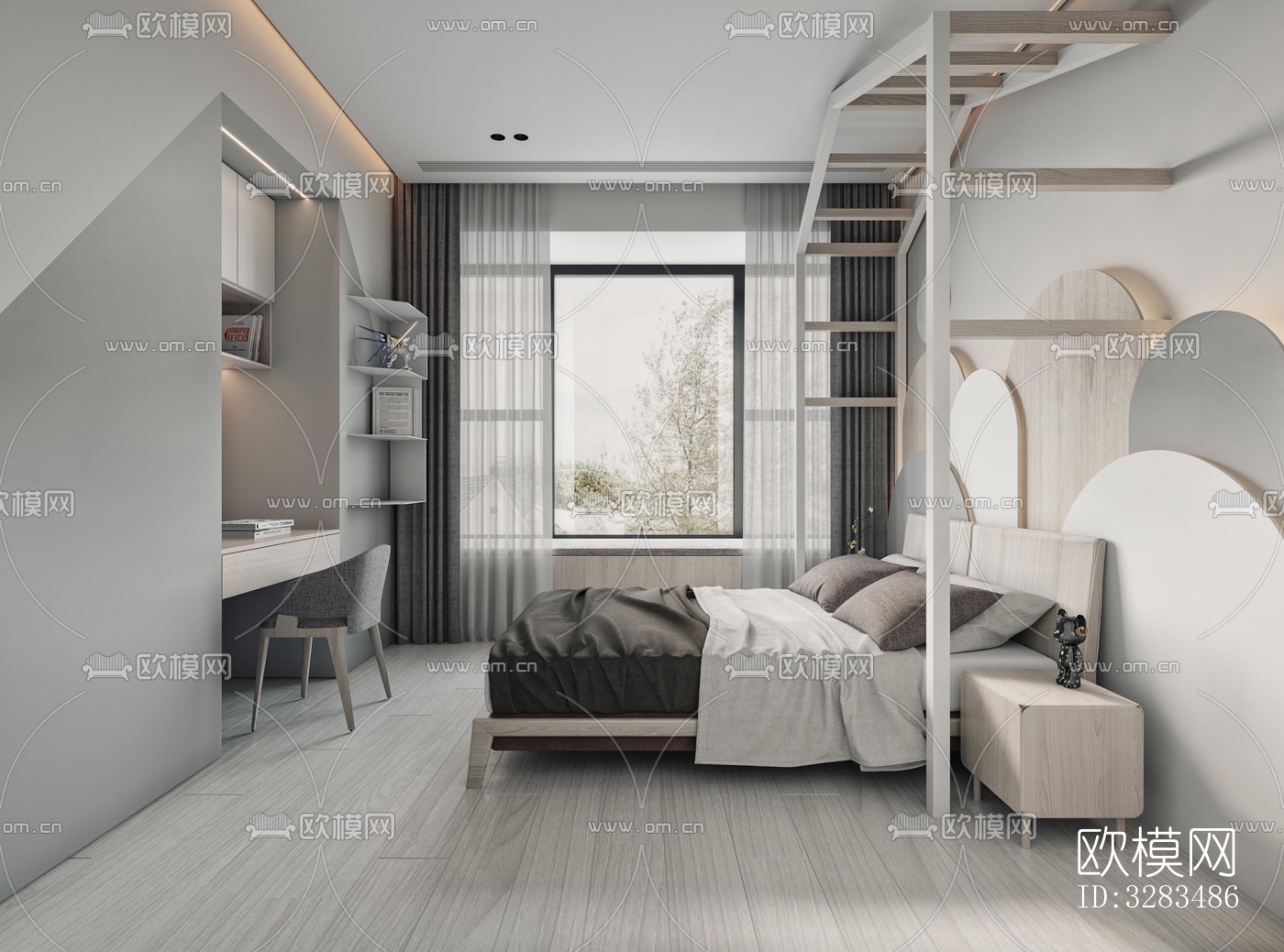 北欧卧室效果图下载（渲染图5）