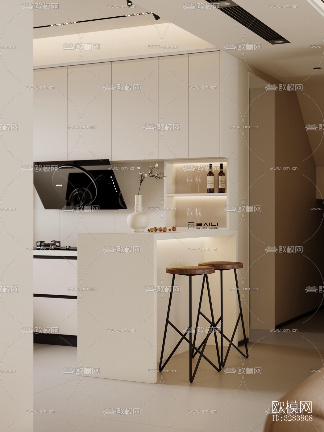 现代客餐厅效果图下载（渲染图4）