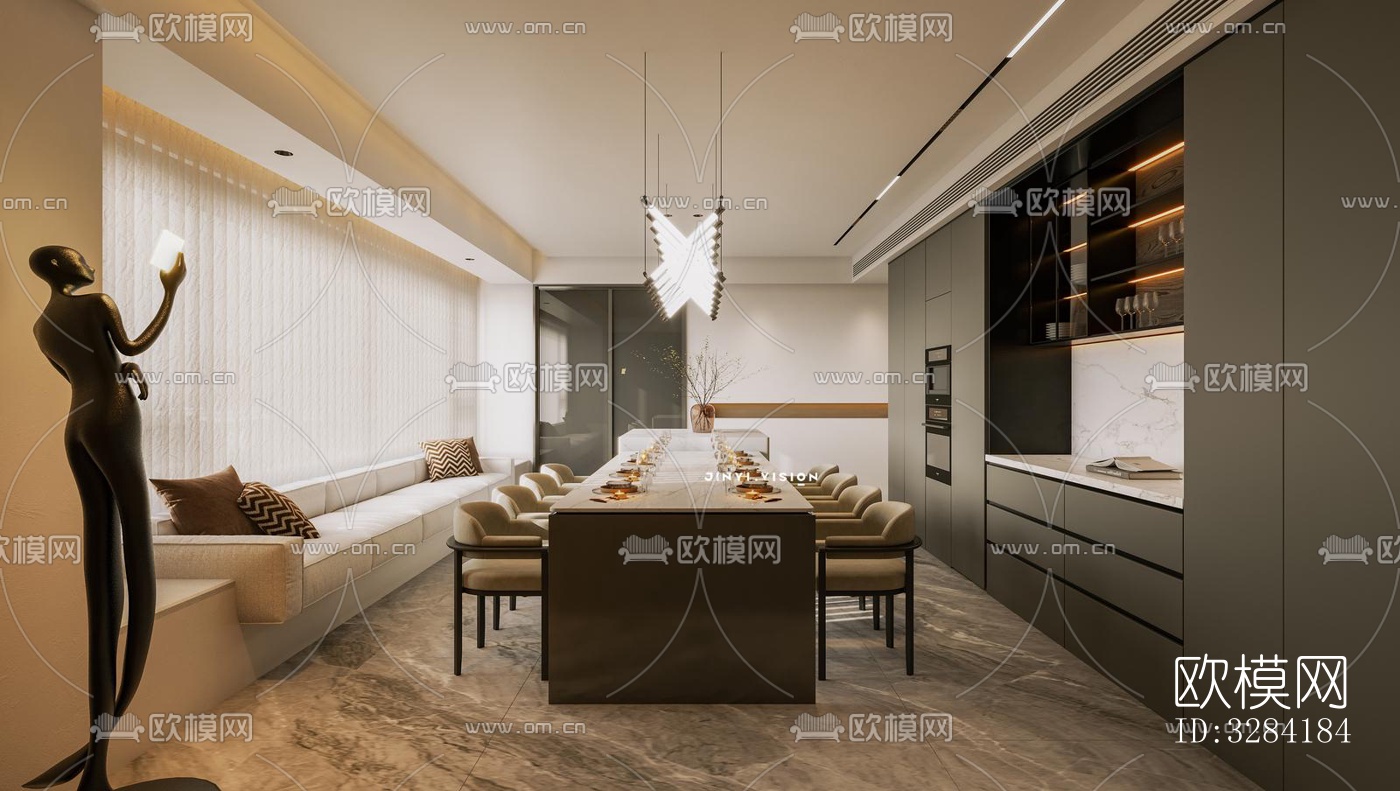 现代客餐厅效果图下载（渲染图7）