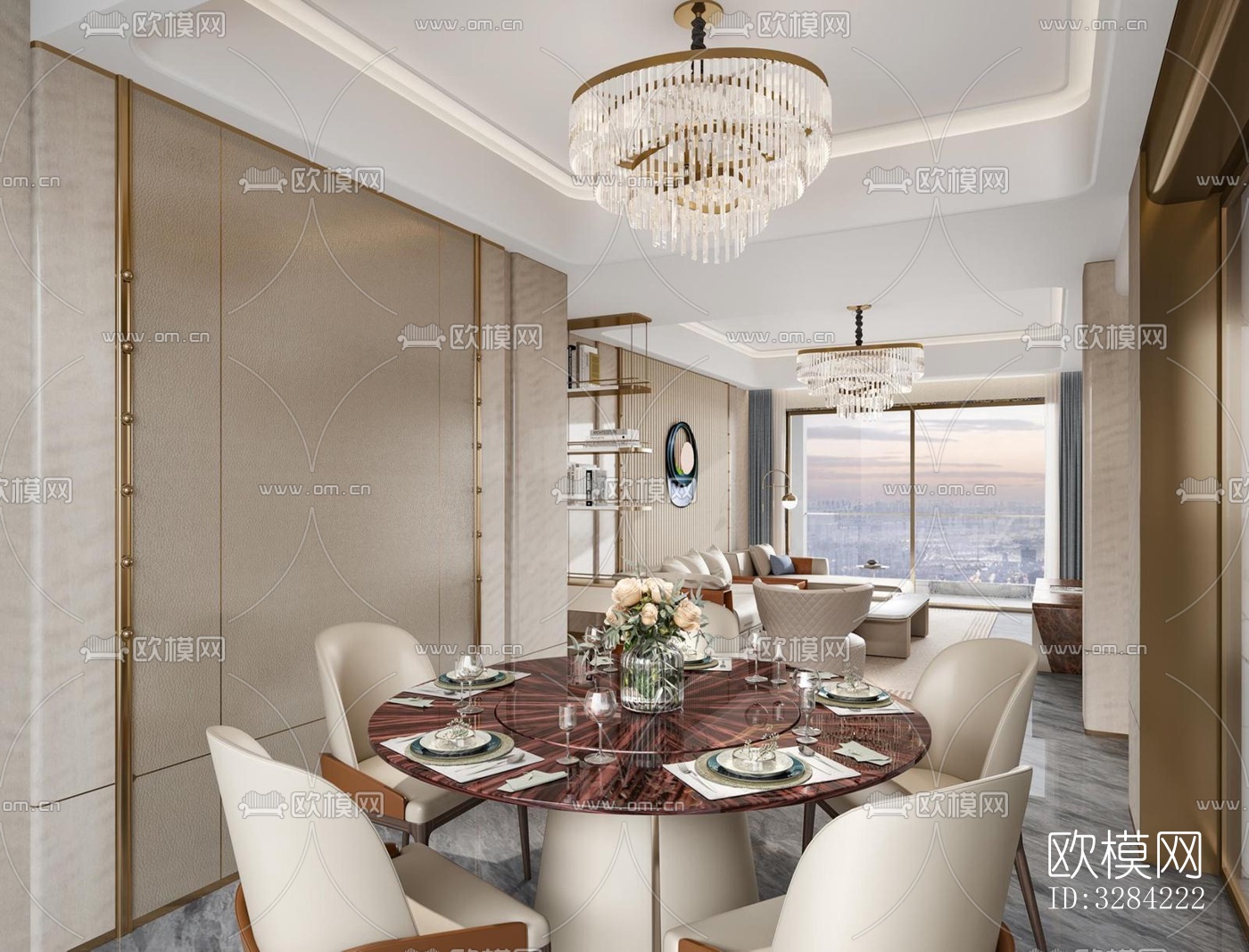 现代客餐厅效果图下载（渲染图1）