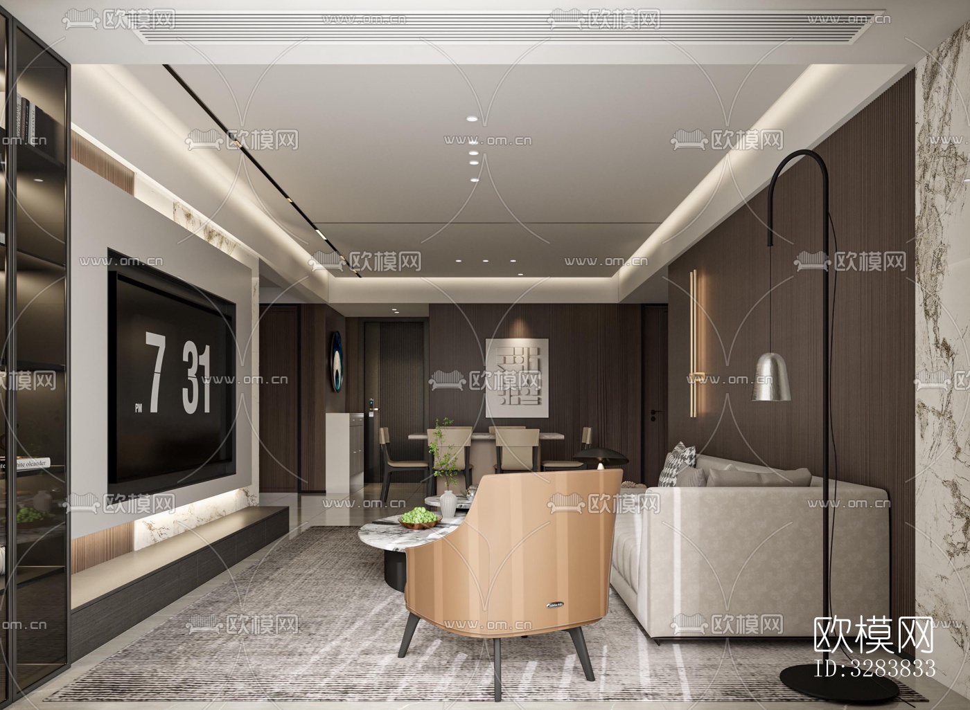现代客餐厅效果图下载（渲染图2）
