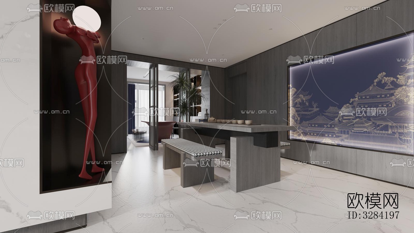 现代客餐厅效果图下载（渲染图5）