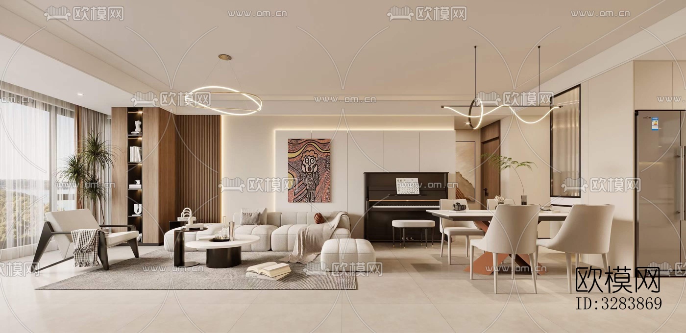 现代客餐厅效果图下载（渲染图1）