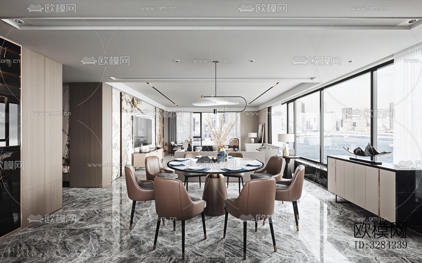 现代客餐厅效果图下载（渲染图2）