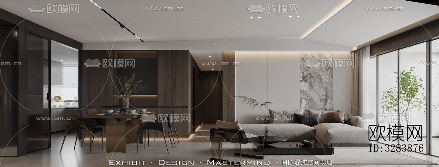 现代客餐厅效果图下载（渲染图4）