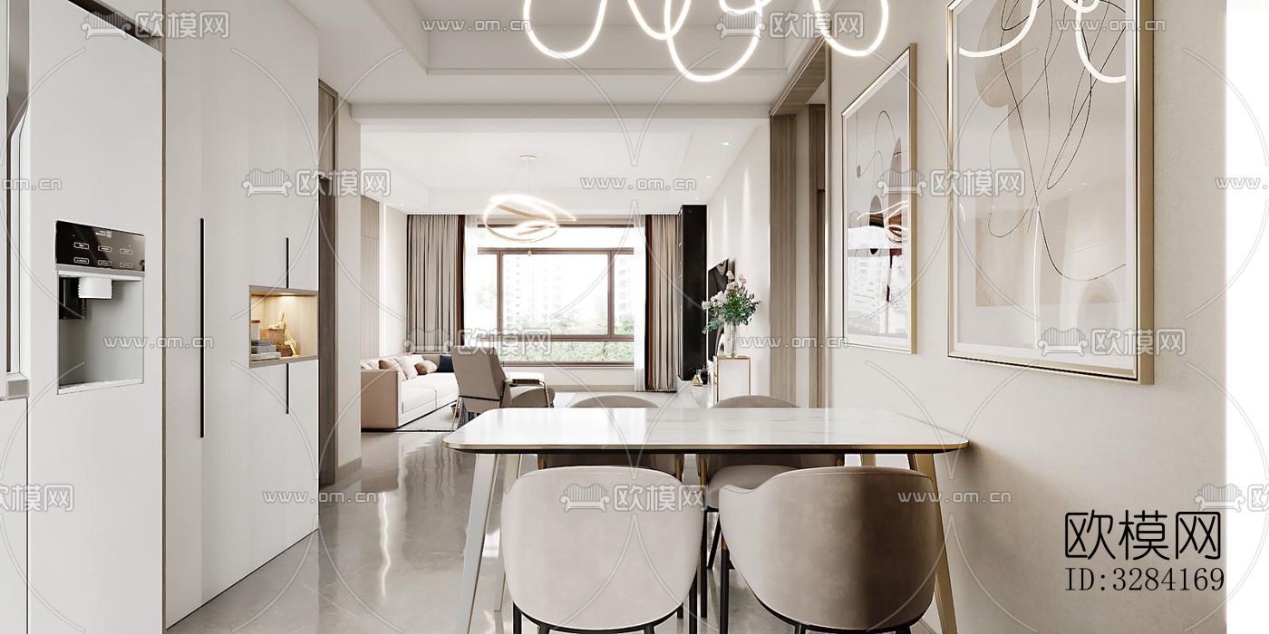 现代客餐厅效果图下载（渲染图4）