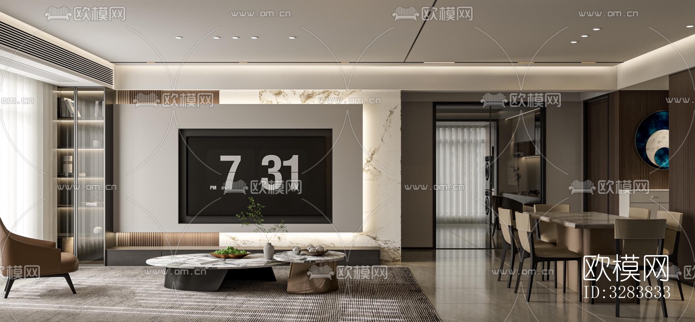 现代客餐厅效果图下载（渲染图1）