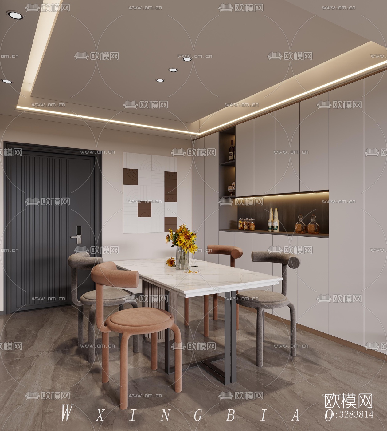 现代客餐厅效果图下载（渲染图8）