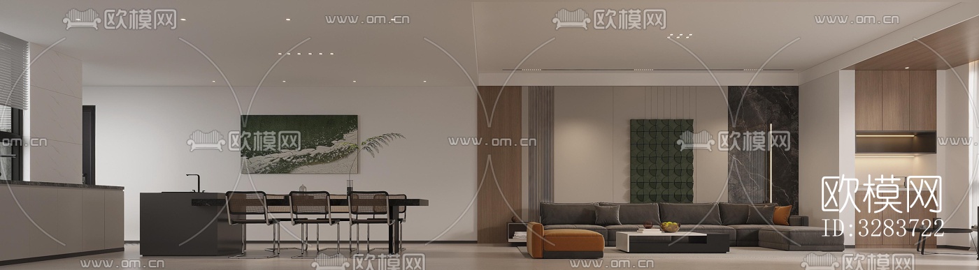 现代客餐厅效果图下载（渲染图2）