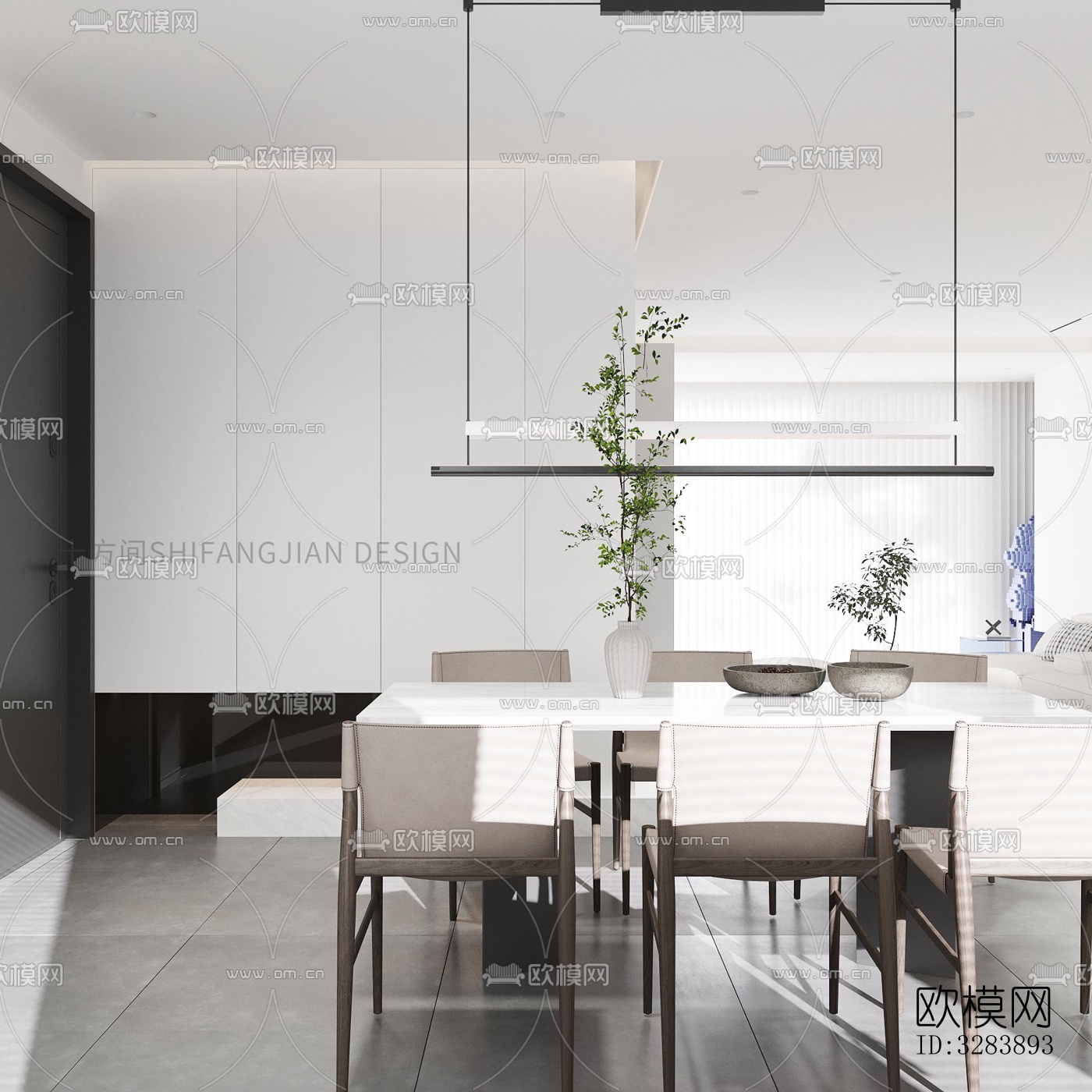 现代客餐厅效果图下载（渲染图1）