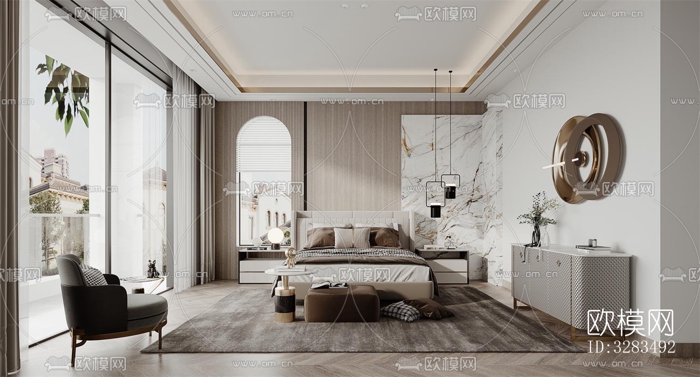 现代卧室效果图下载（渲染图3）