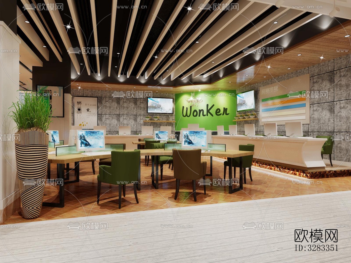 工业风网咖效果图下载（渲染图5）