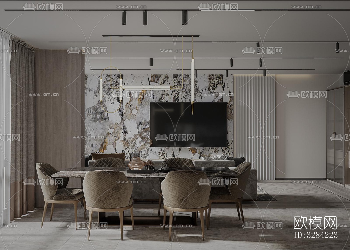 现代客餐厅效果图下载（渲染图10）