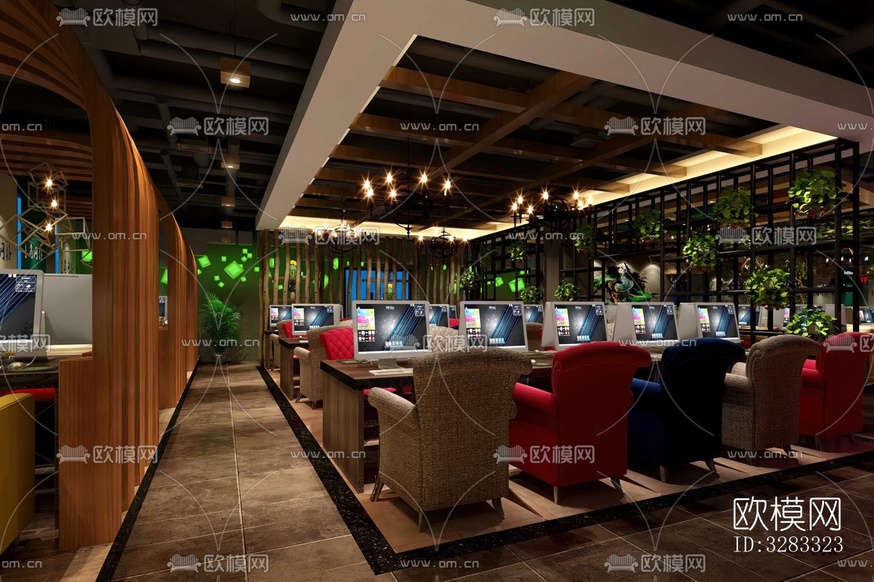工业风网咖效果图下载(渲染图2)
