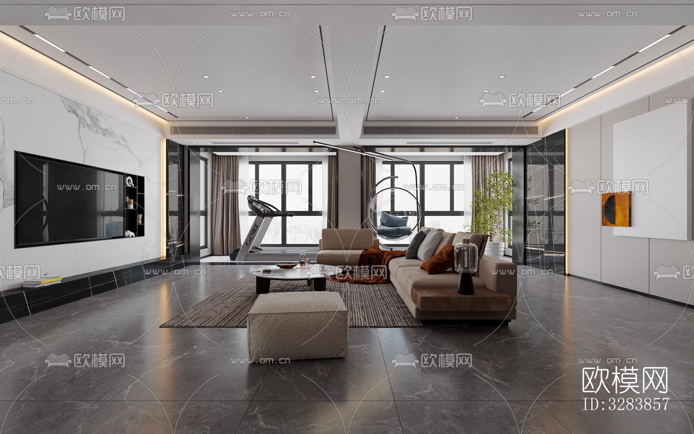 现代客餐厅效果图下载（渲染图1）