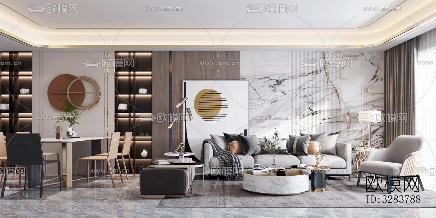 现代客餐厅效果图下载（渲染图5）