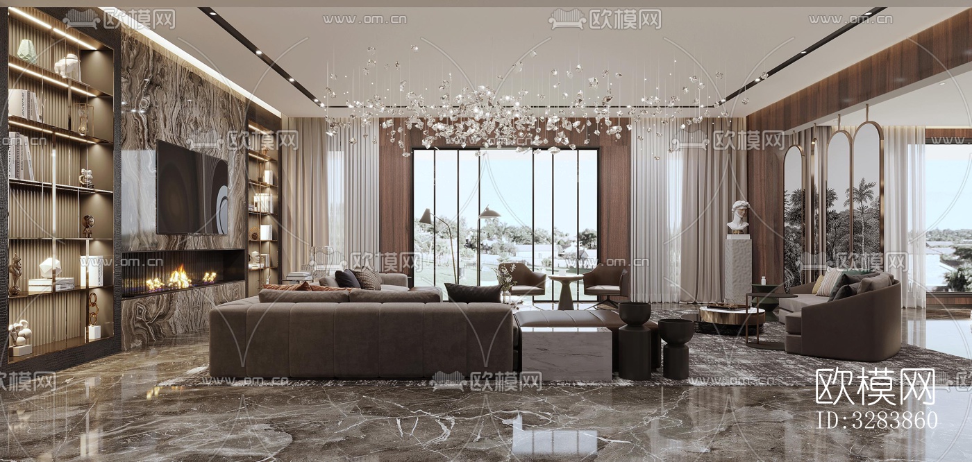 现代客餐厅效果图下载（渲染图1）