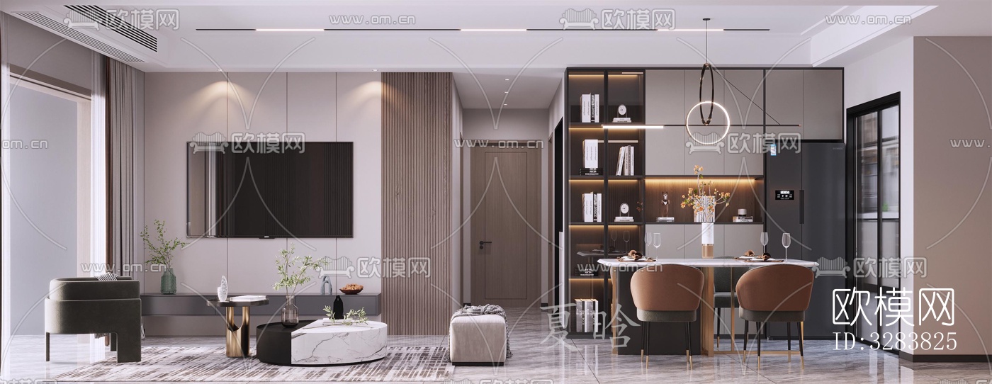 现代客餐厅效果图下载（渲染图2）