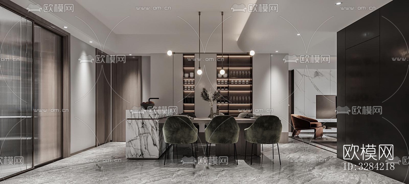 现代客餐厅效果图下载（渲染图8）