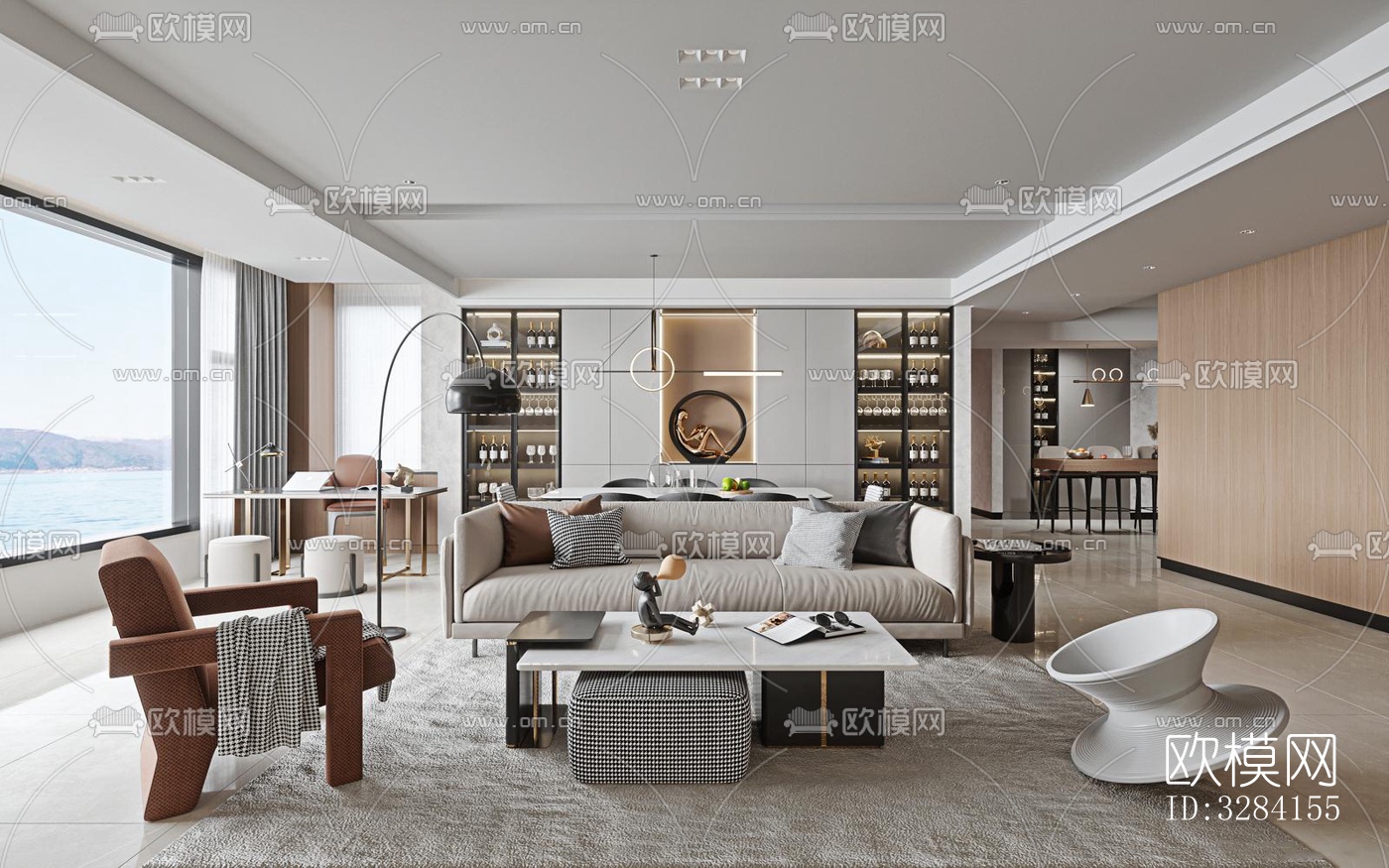 现代客餐厅效果图下载（渲染图2）