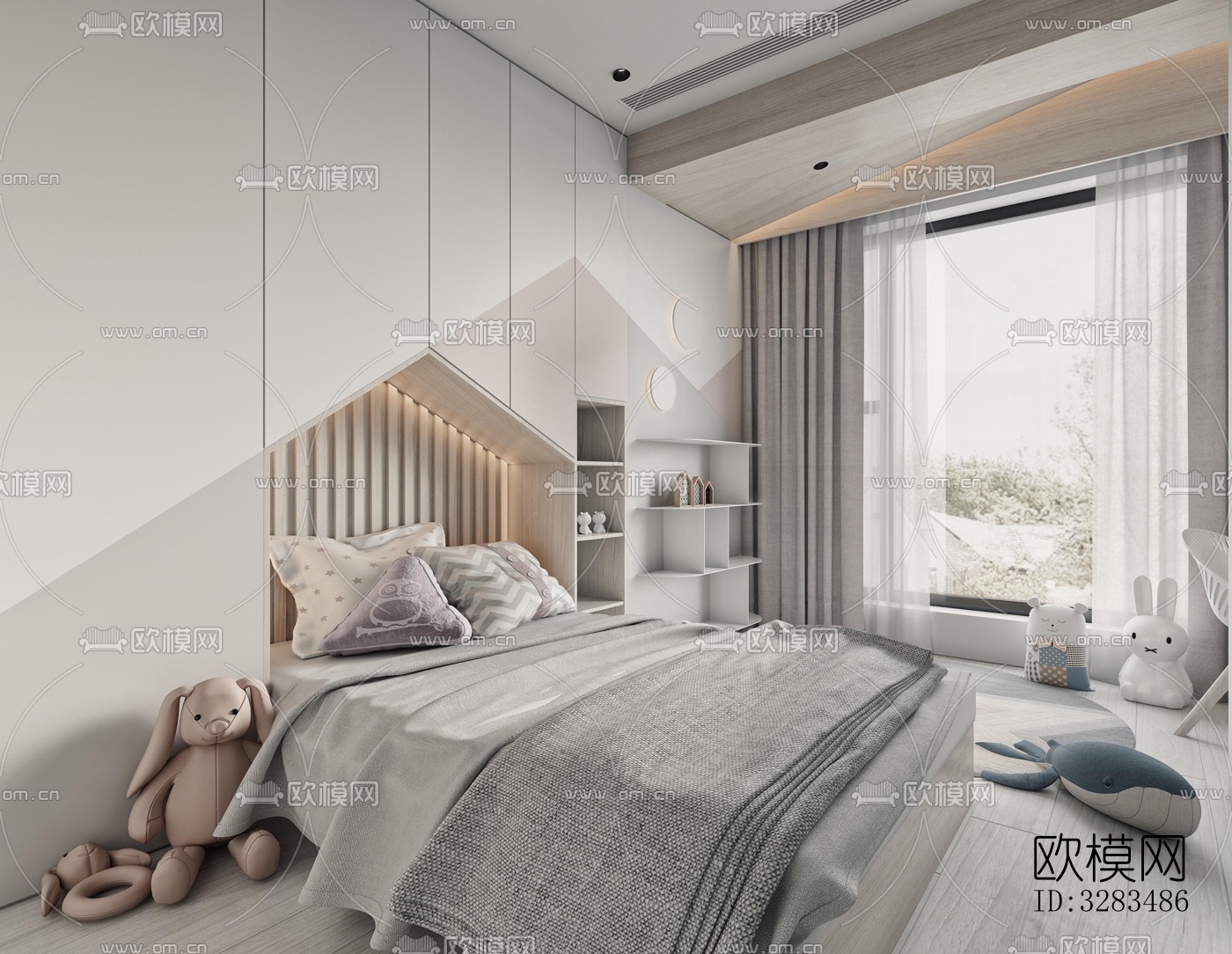 北欧卧室效果图下载（渲染图2）