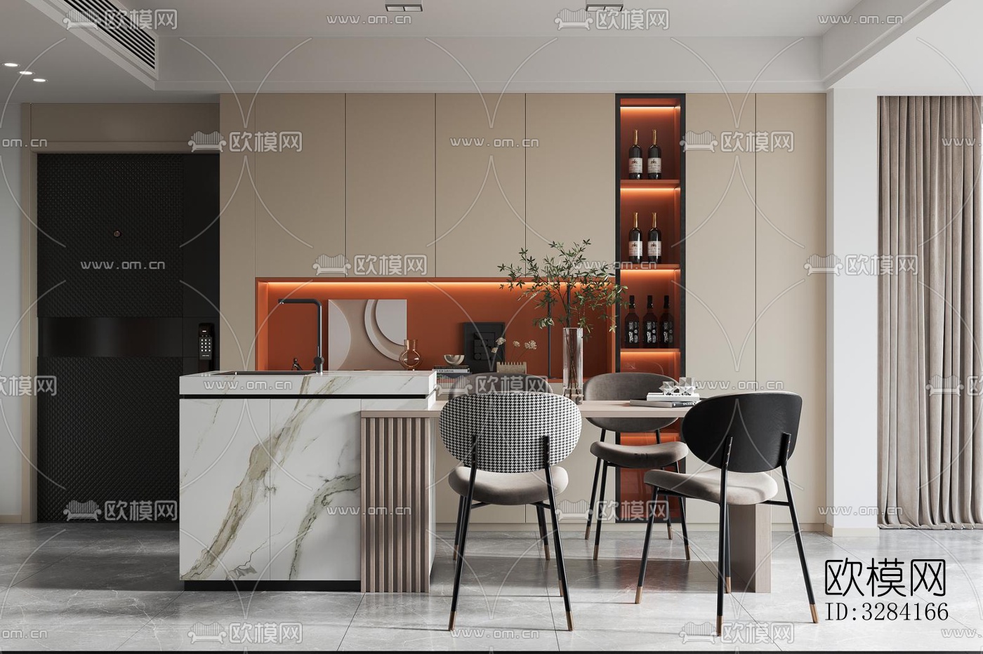 现代客餐厅效果图下载（渲染图8）