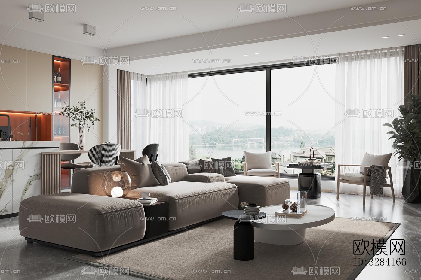 现代客餐厅效果图下载（渲染图6）