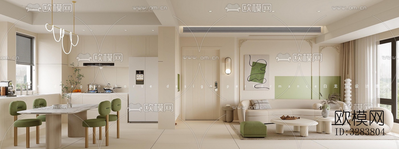 现代客餐厅效果图下载（渲染图1）