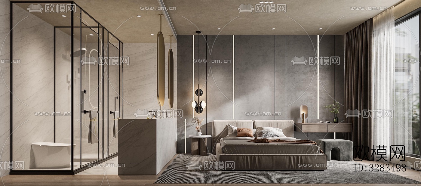 现代卧室效果图下载（渲染图10）