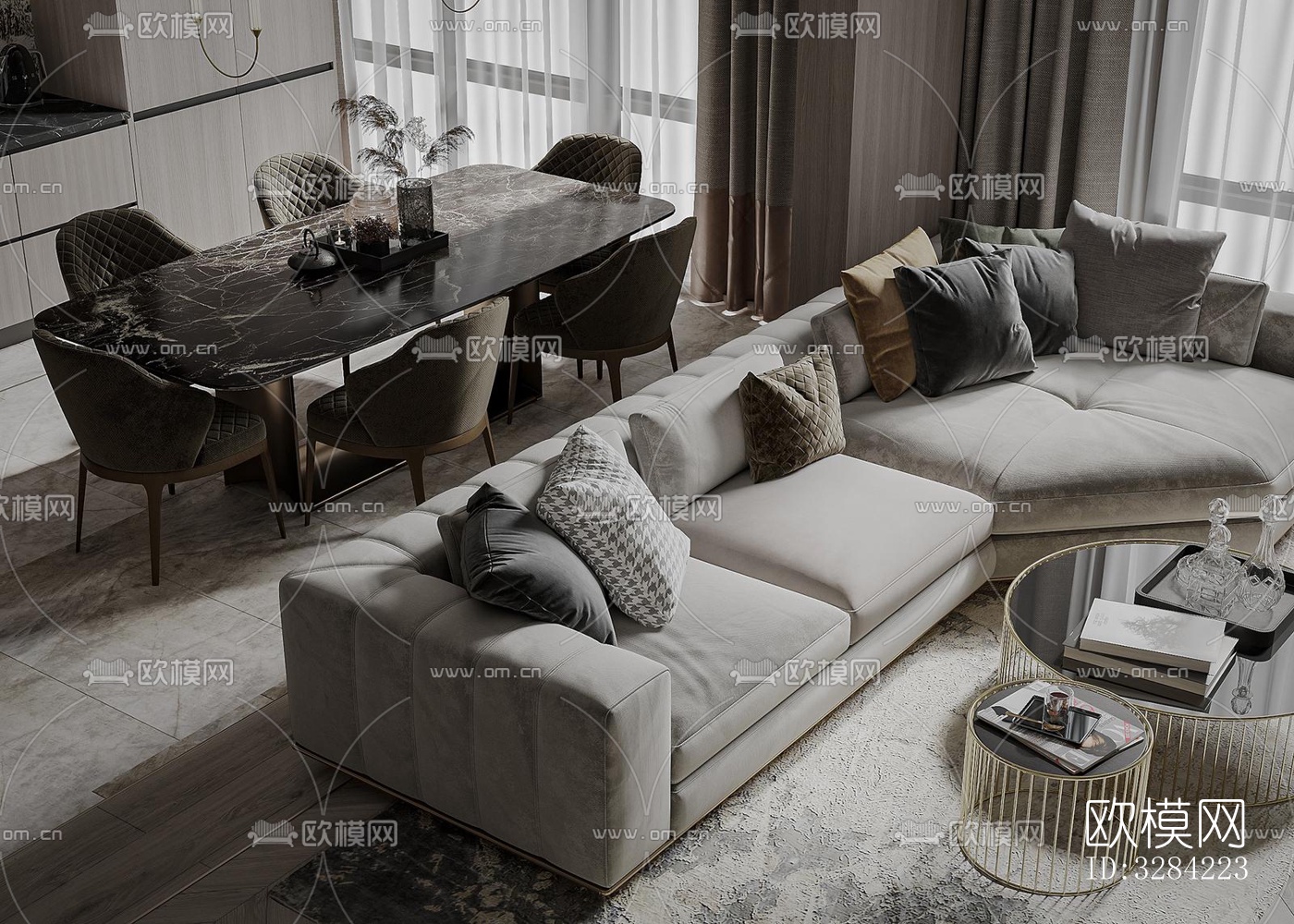 现代客餐厅效果图下载（渲染图6）