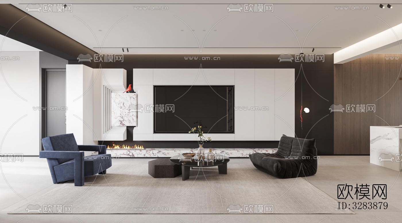 现代客餐厅效果图下载（渲染图1）