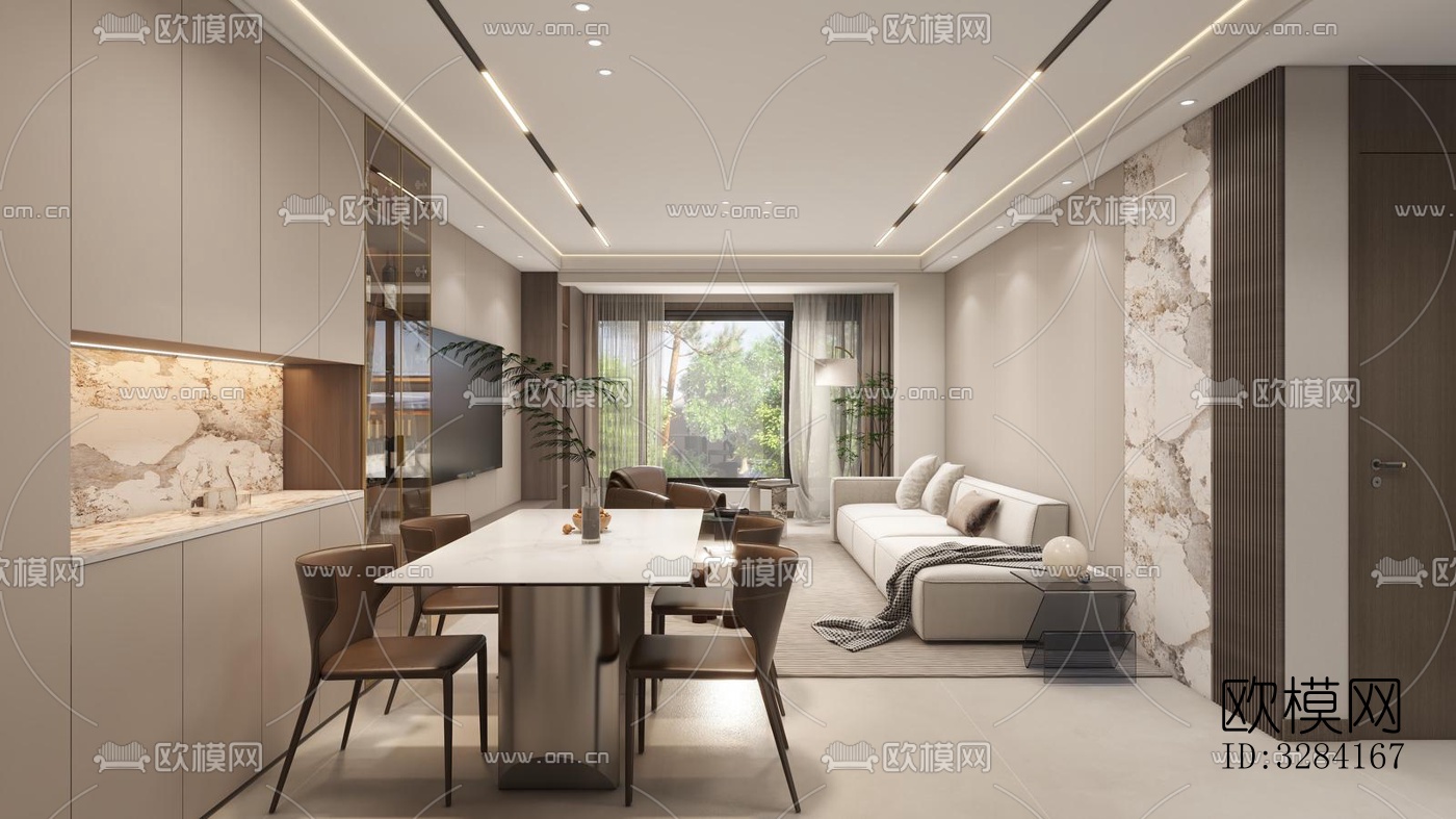 现代客餐厅效果图下载（渲染图3）