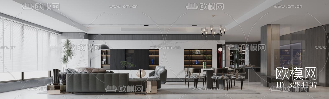 现代客餐厅效果图下载（渲染图1）