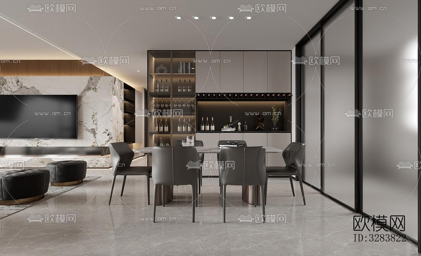 现代客餐厅效果图下载（渲染图6）