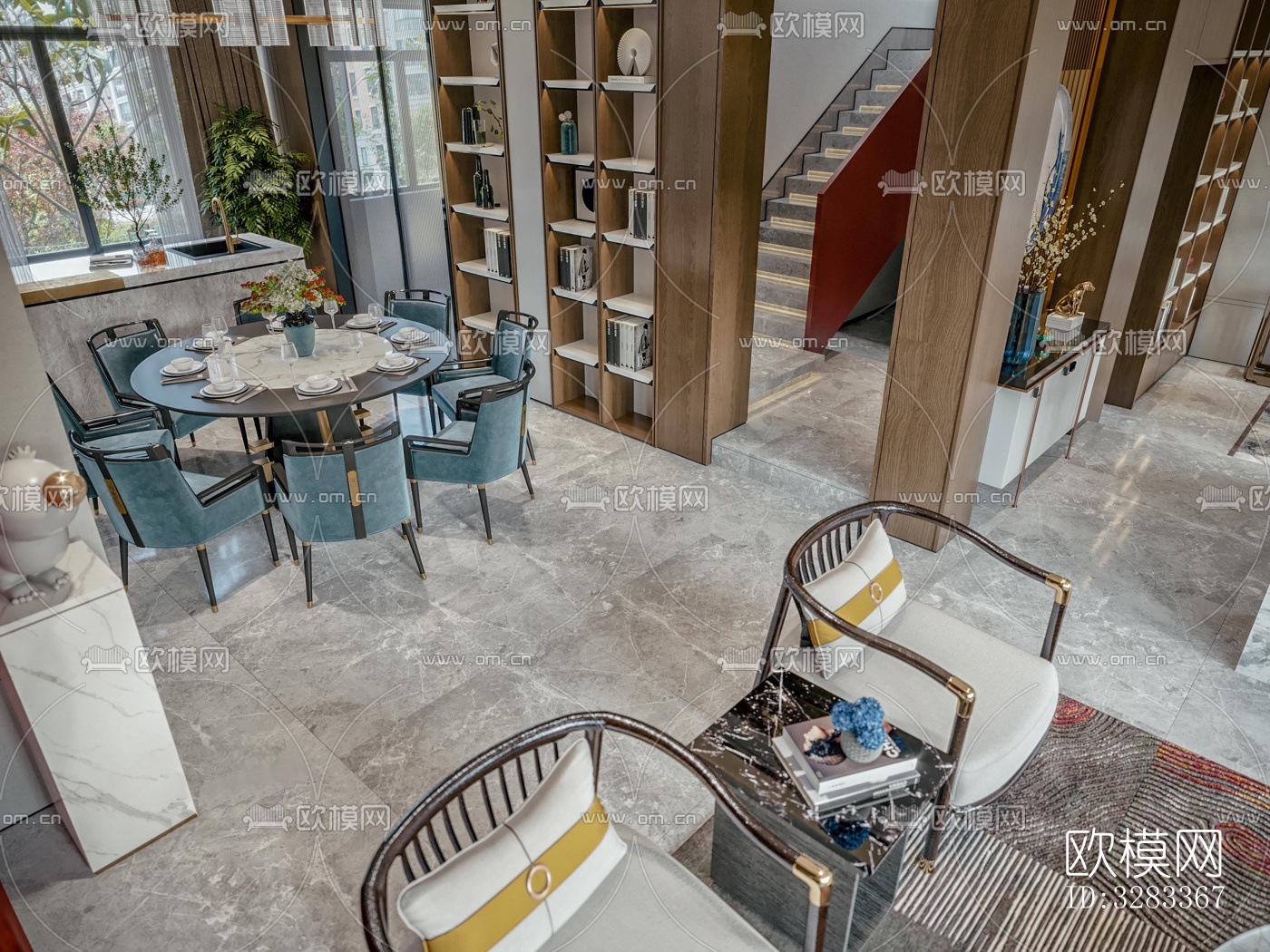 新中式别墅效果图下载（渲染图6）