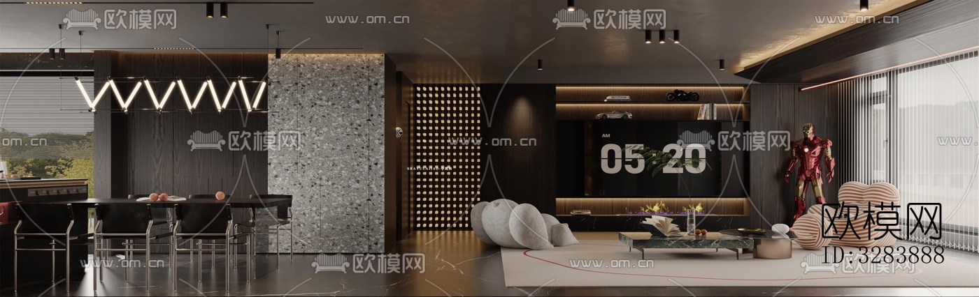 现代客餐厅效果图下载（渲染图2）