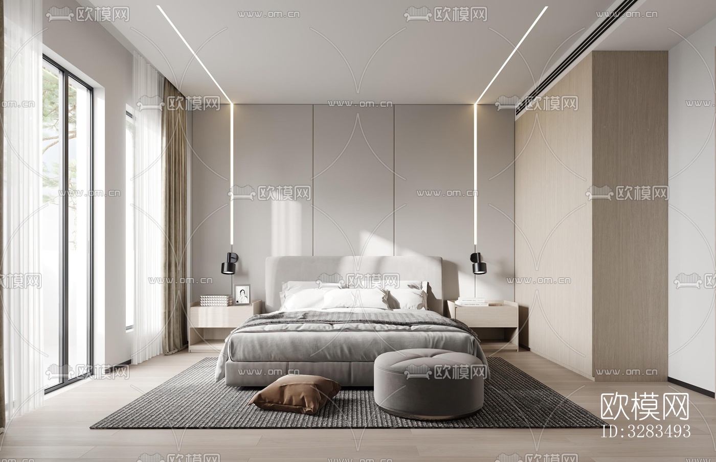 现代卧室效果图下载（渲染图3）