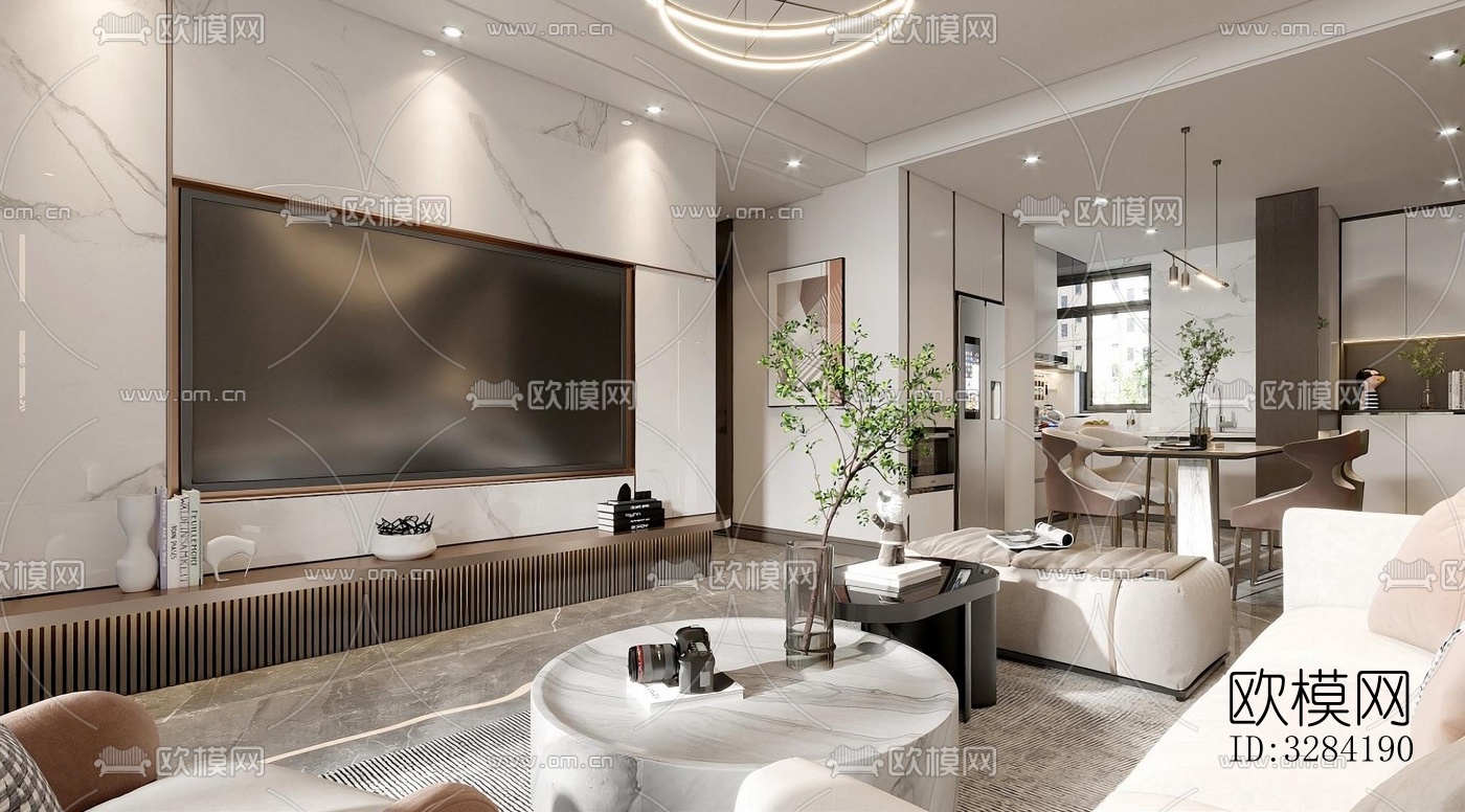 现代客餐厅效果图下载（渲染图1）