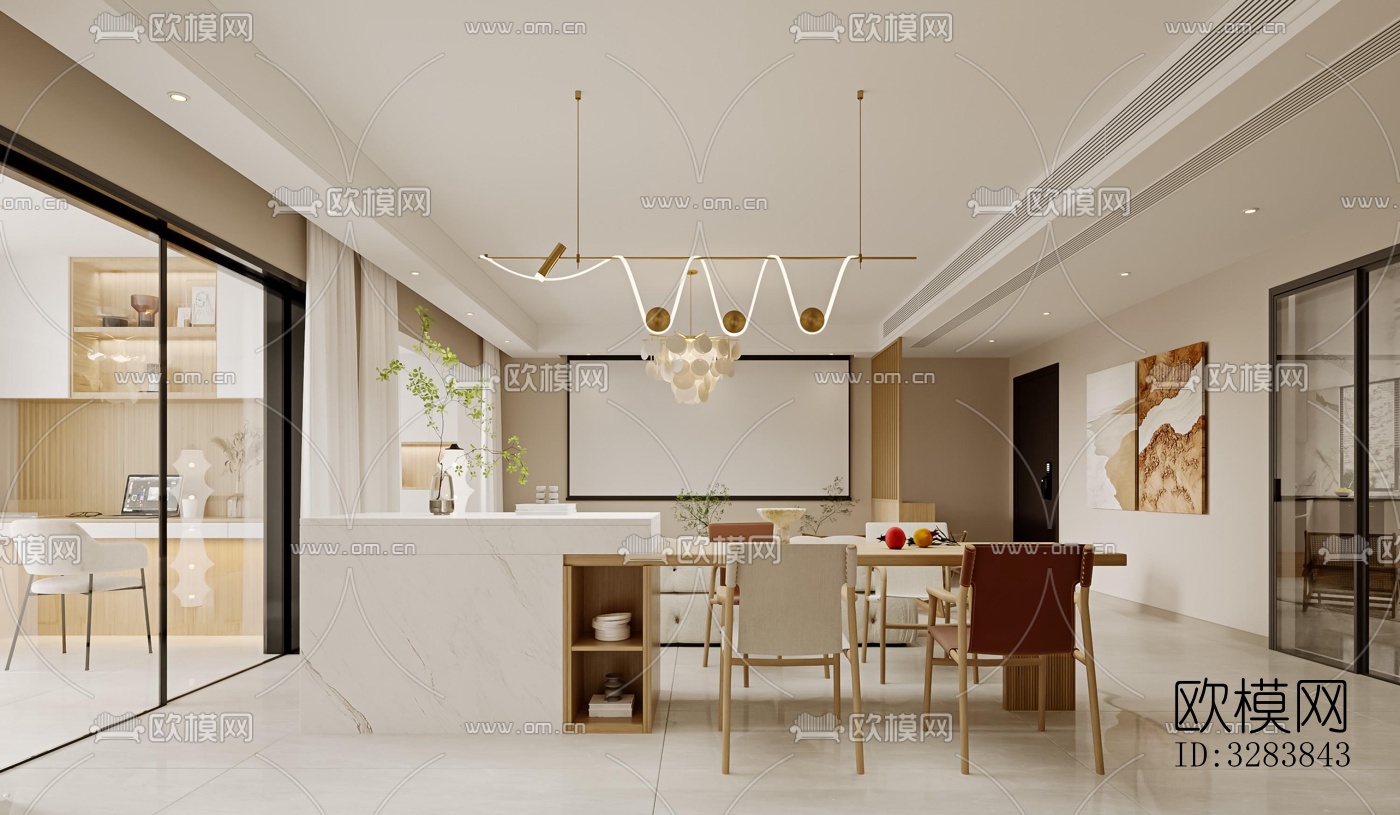 现代客餐厅效果图下载（渲染图3）