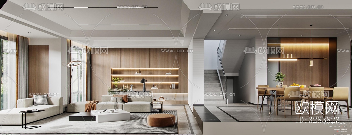 现代客餐厅效果图下载（渲染图2）