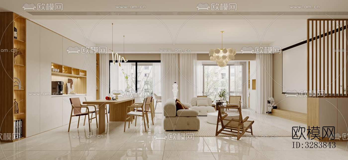 现代客餐厅效果图下载（渲染图4）