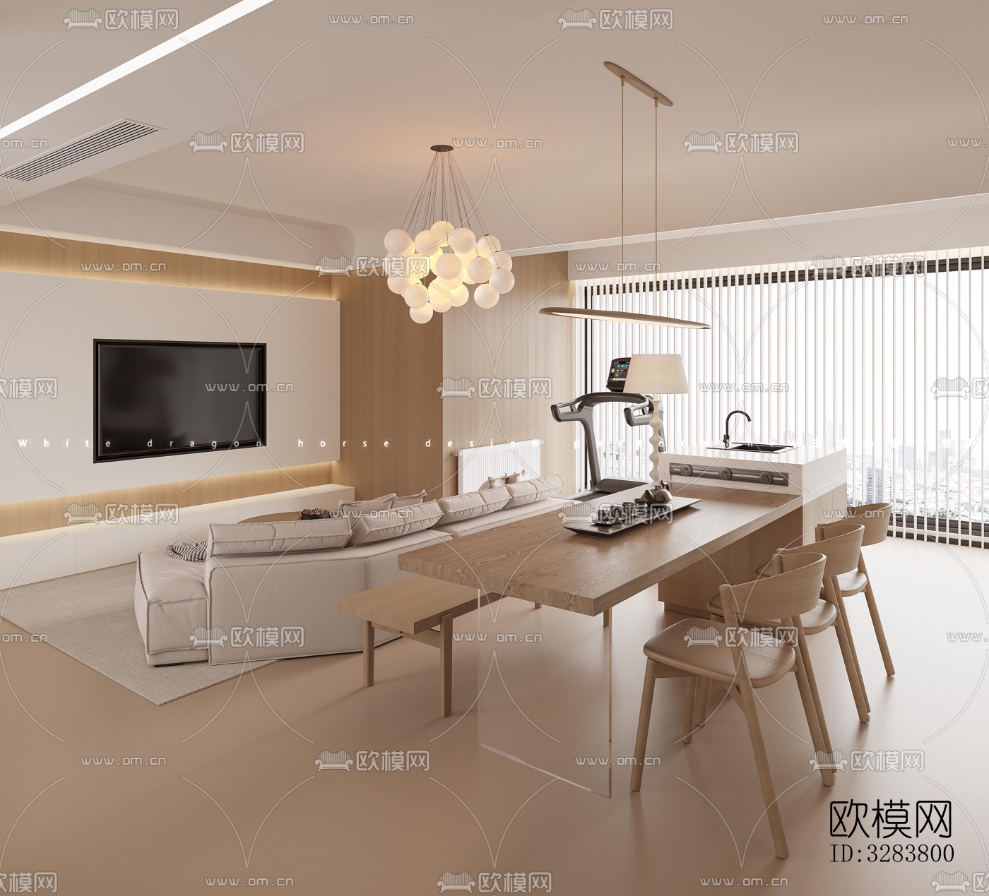 现代客餐厅效果图下载（渲染图1）